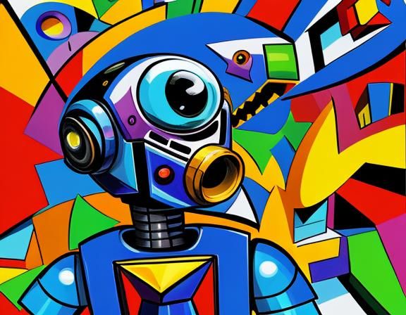 robot doodle art surreal cubism mural