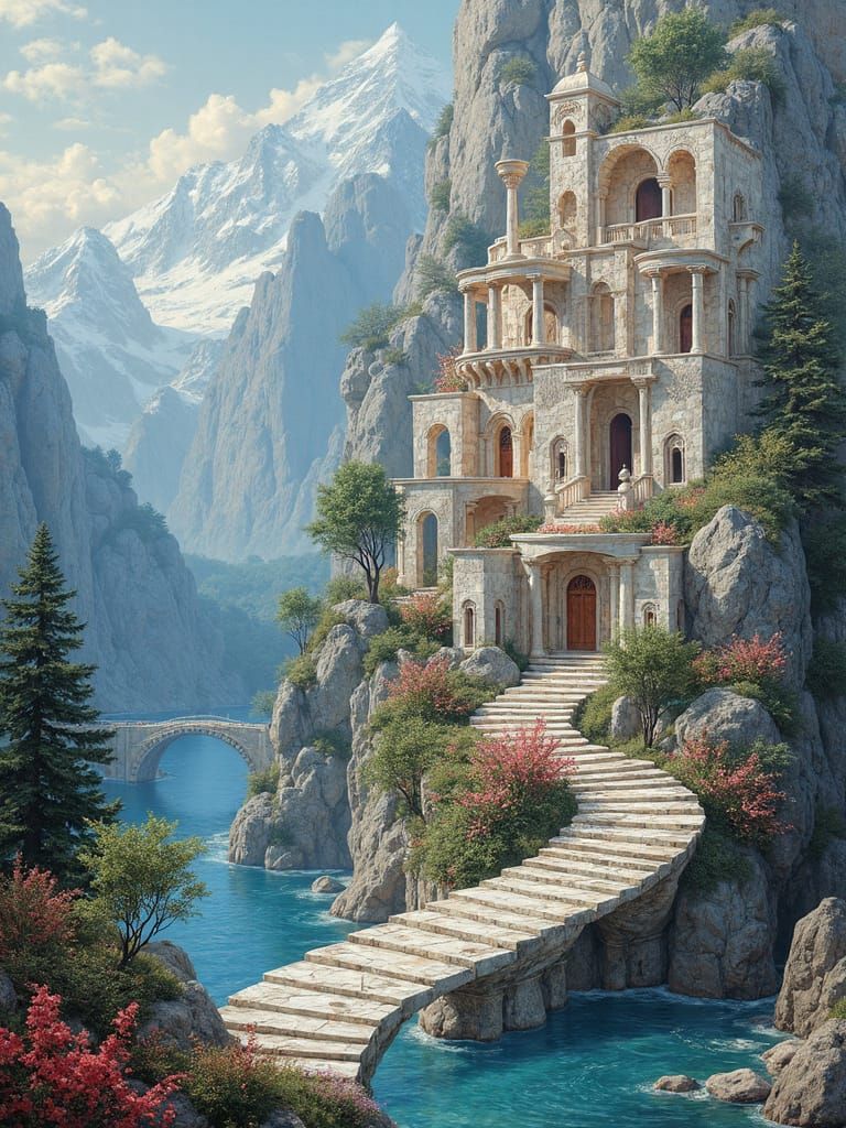 Marble Temple City on Snowy Mountain: Abstract Expressionism