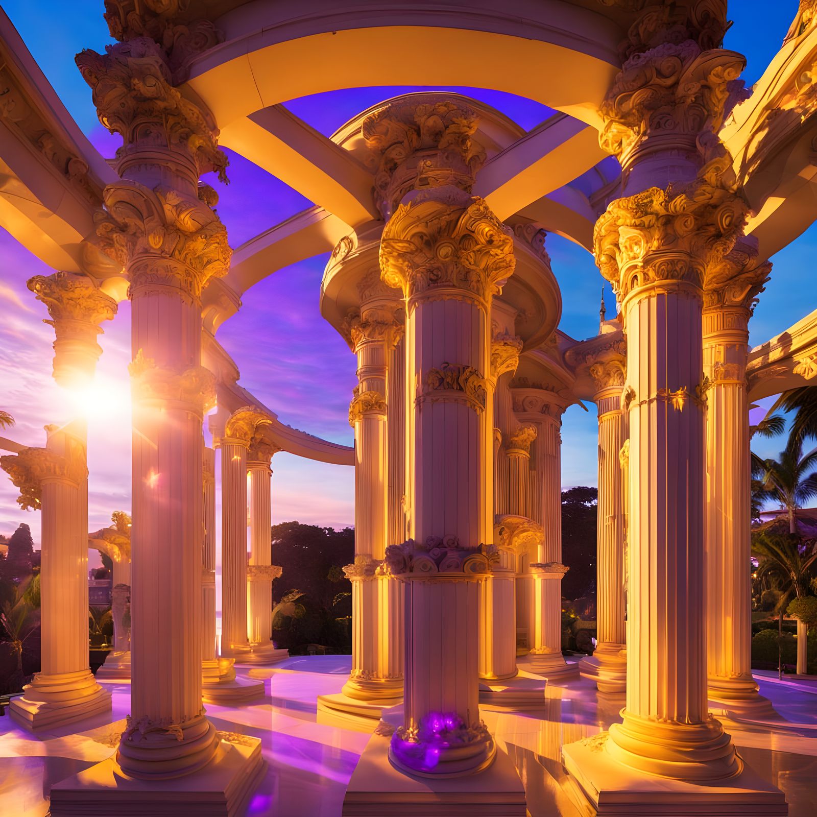 Sol Invictus on Golden Altar with Corinthian Columns