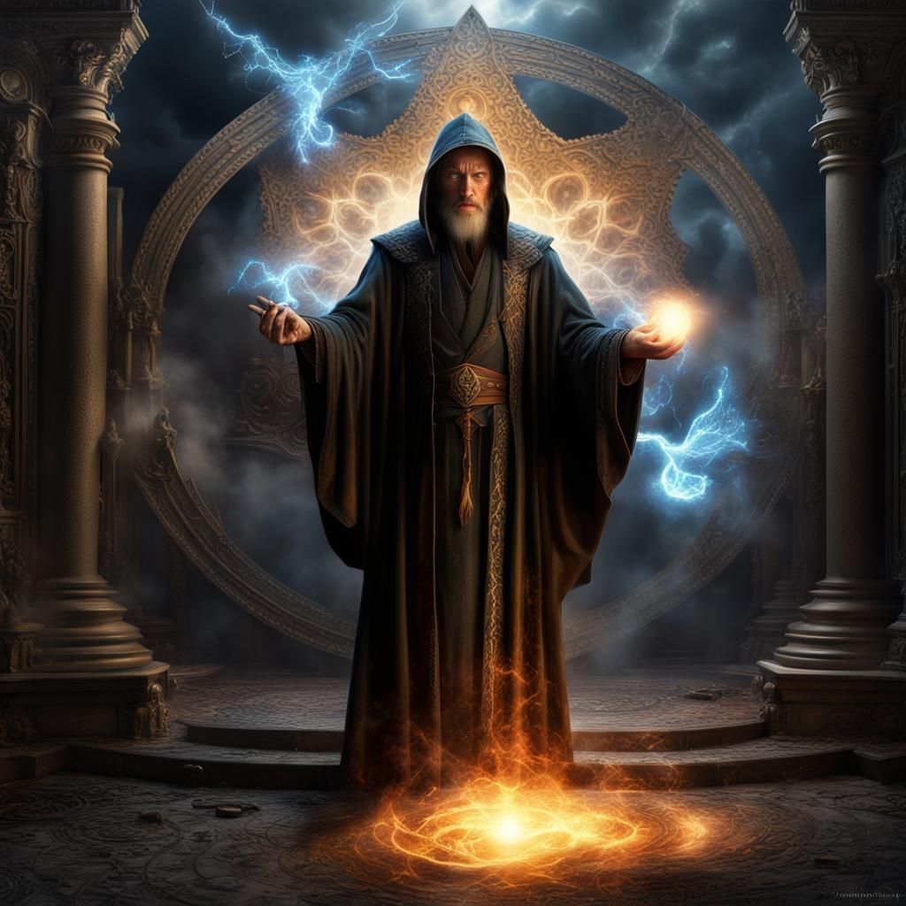 Sorcerer Manipulating Supernatural Forces in Digital Paintin...