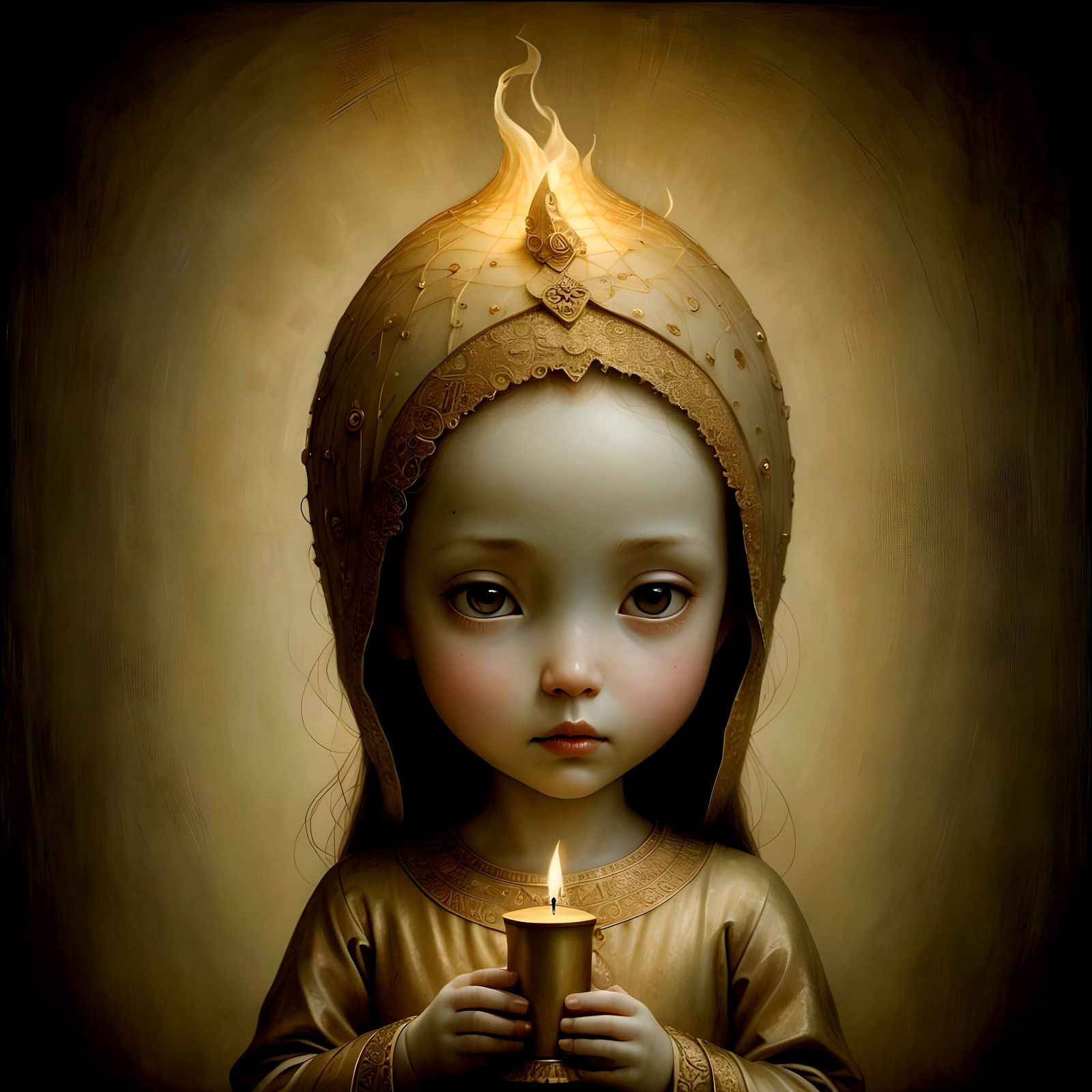 Girl with Candle in Dark: Chiaroscuro Style