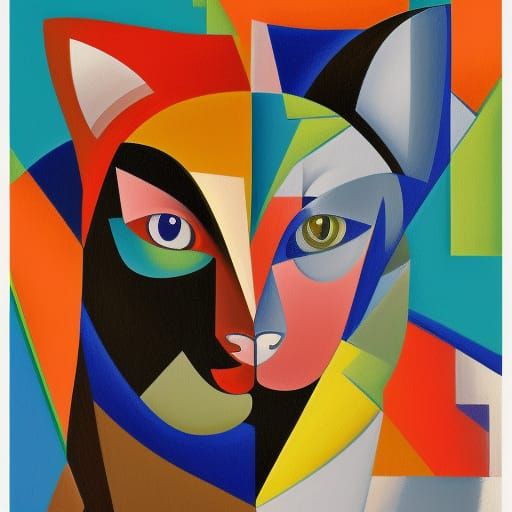 Geometric Cubist Siamese Cat Art Deco Painting