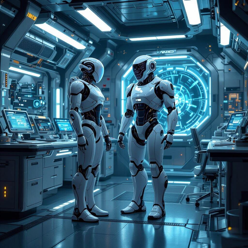 Futuristic Robot in Laboratory, Concept Art Style