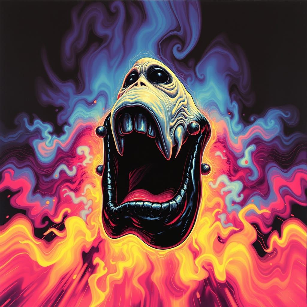 Psychedelic Distorted Art in Black Velvet Style