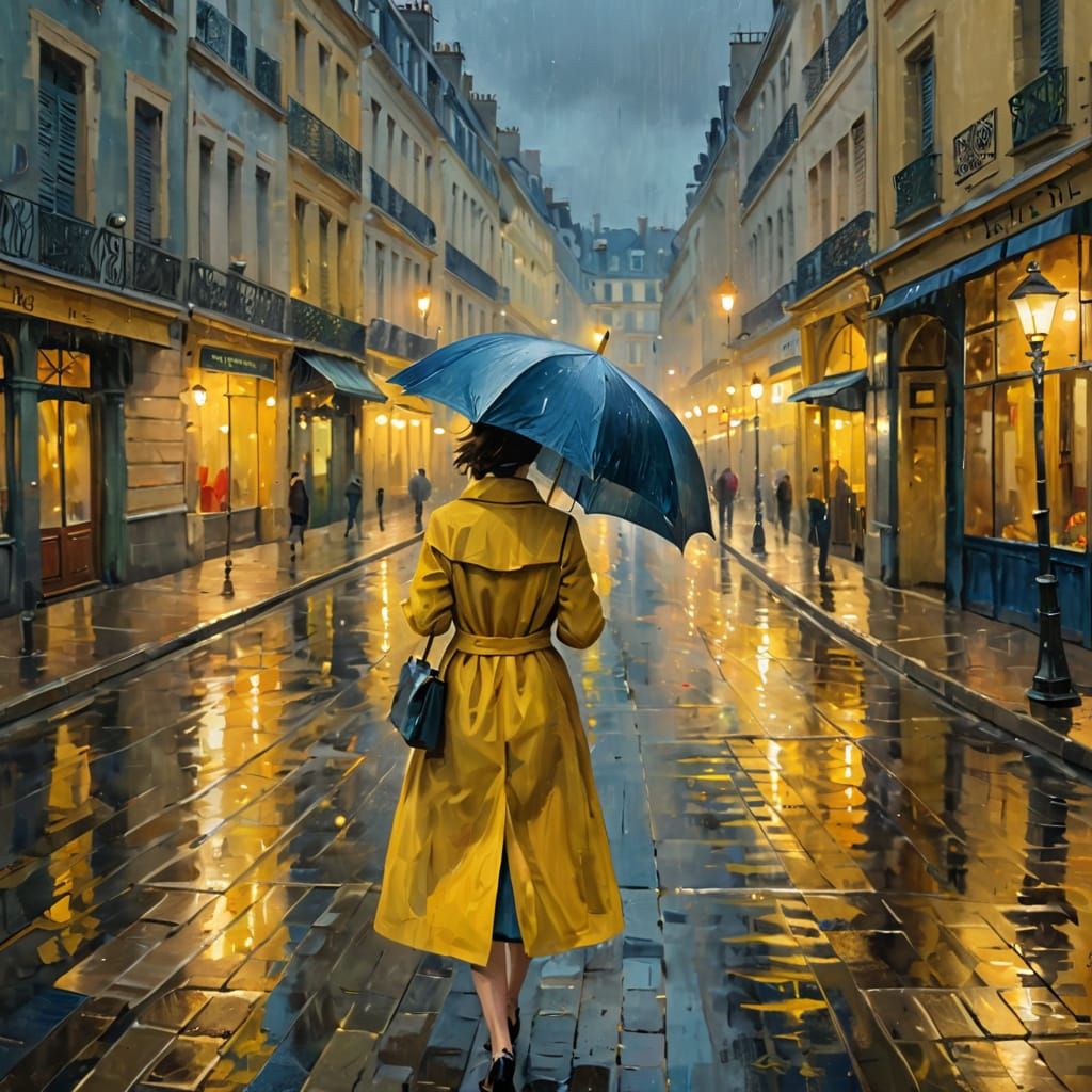 Impressionist Parisian Evening: Woman Under Lampposts