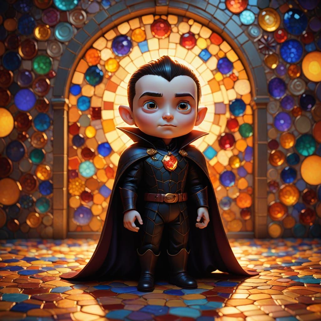 Surreal Mosaic Baby Dracula in Golden Light