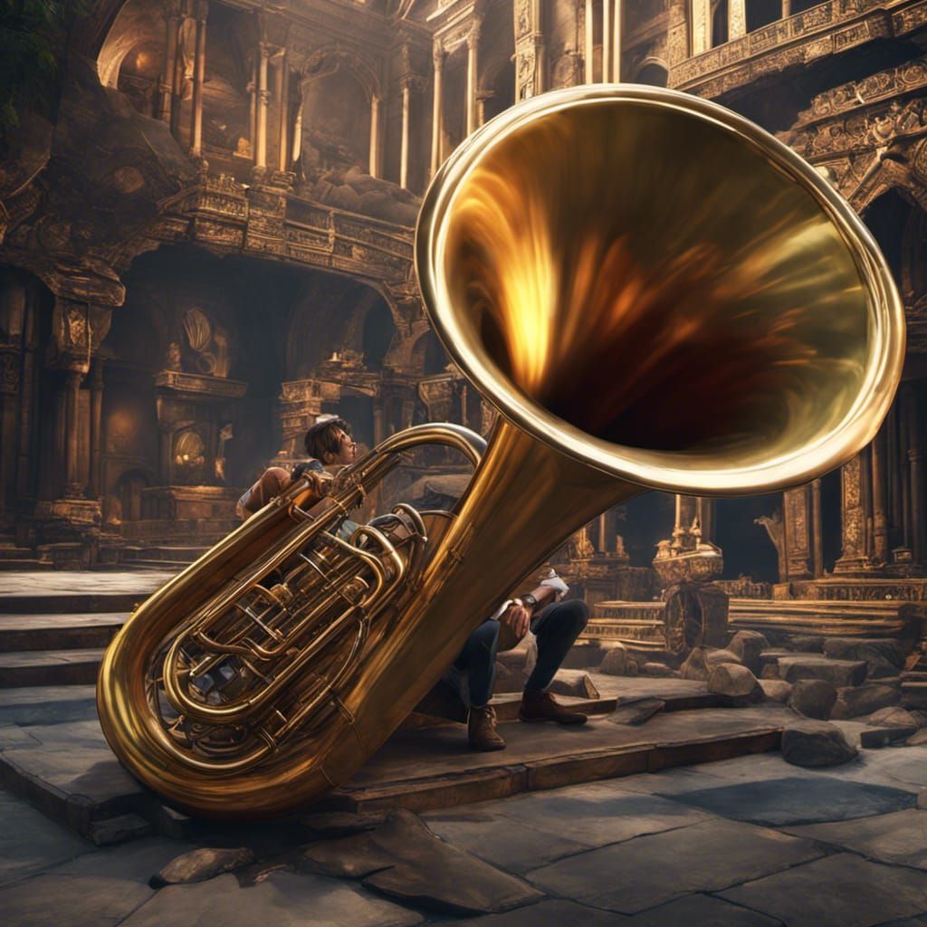 Elephant Playing Tuba in Detailed Matte Painting