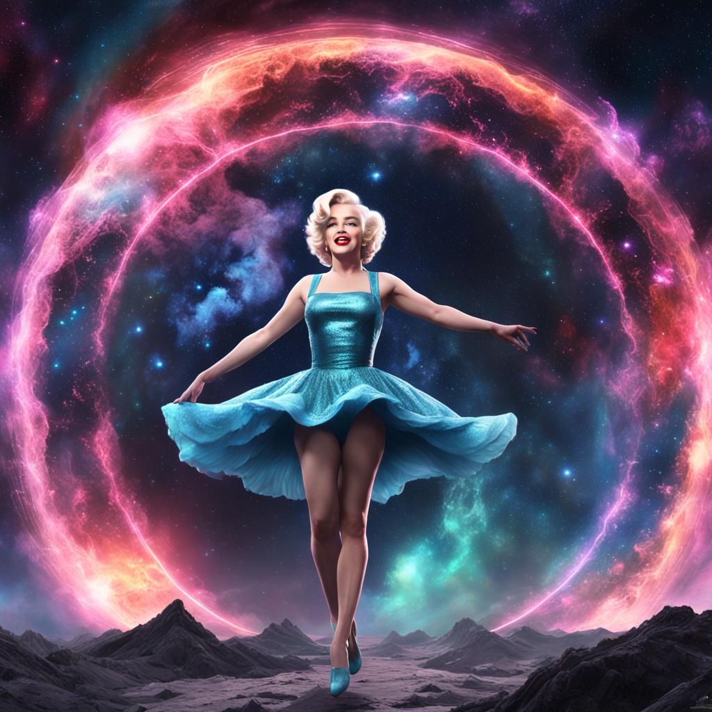 Marilyn Monroe Galactic Portal: Detailed Digital Painting