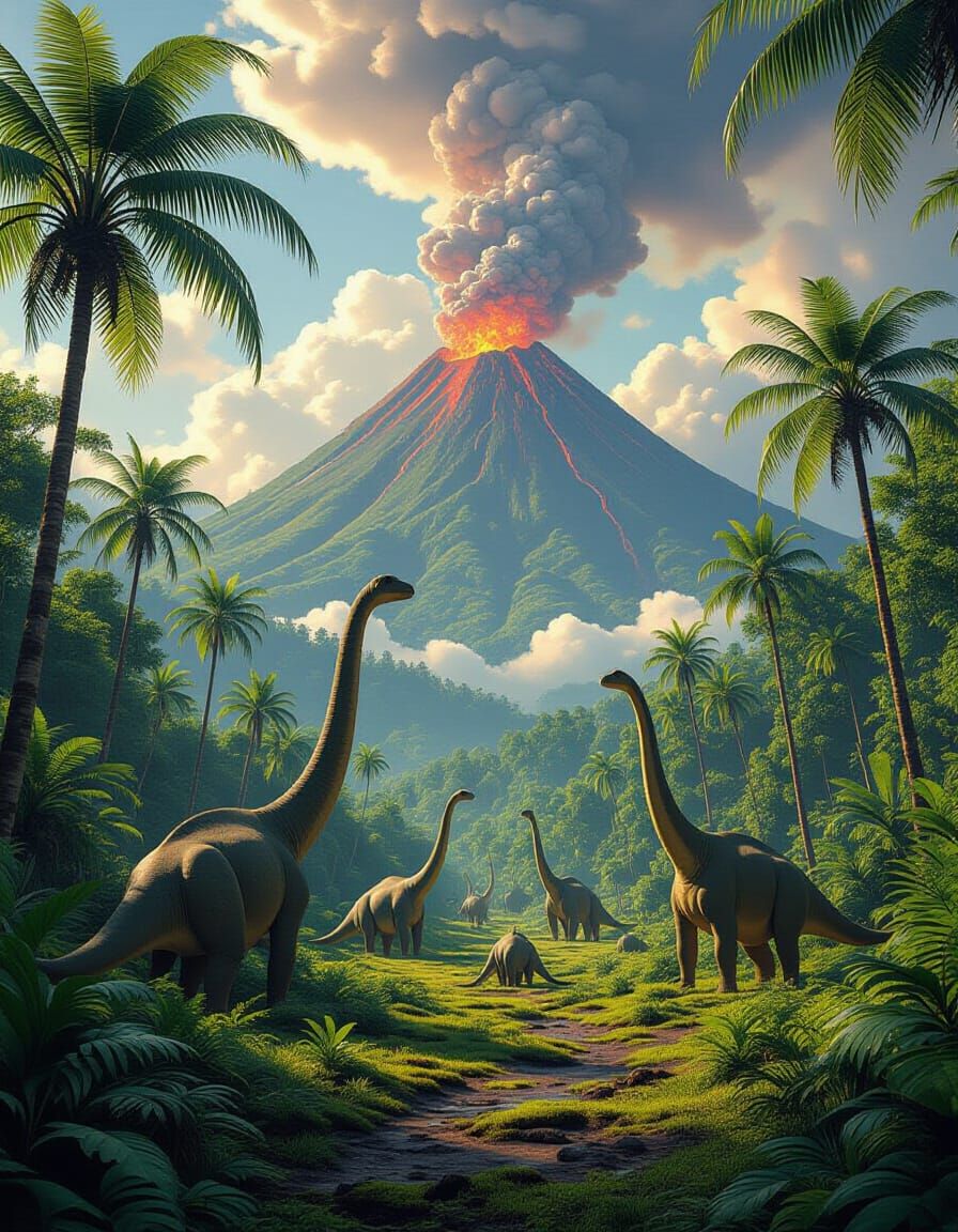 Lush Jurassic Forest with Brachiosaurus in Hyperrealism