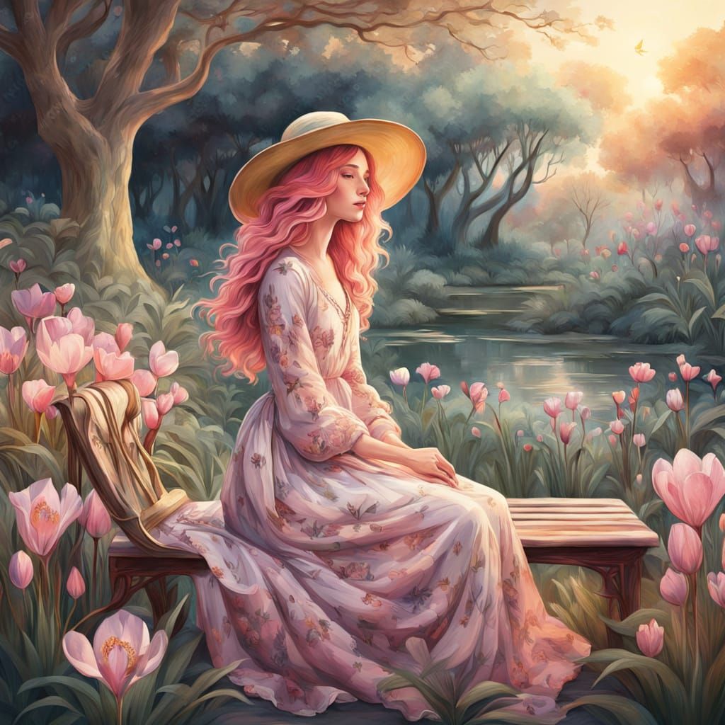 Elegant Woman in Whimsical Floral Garden