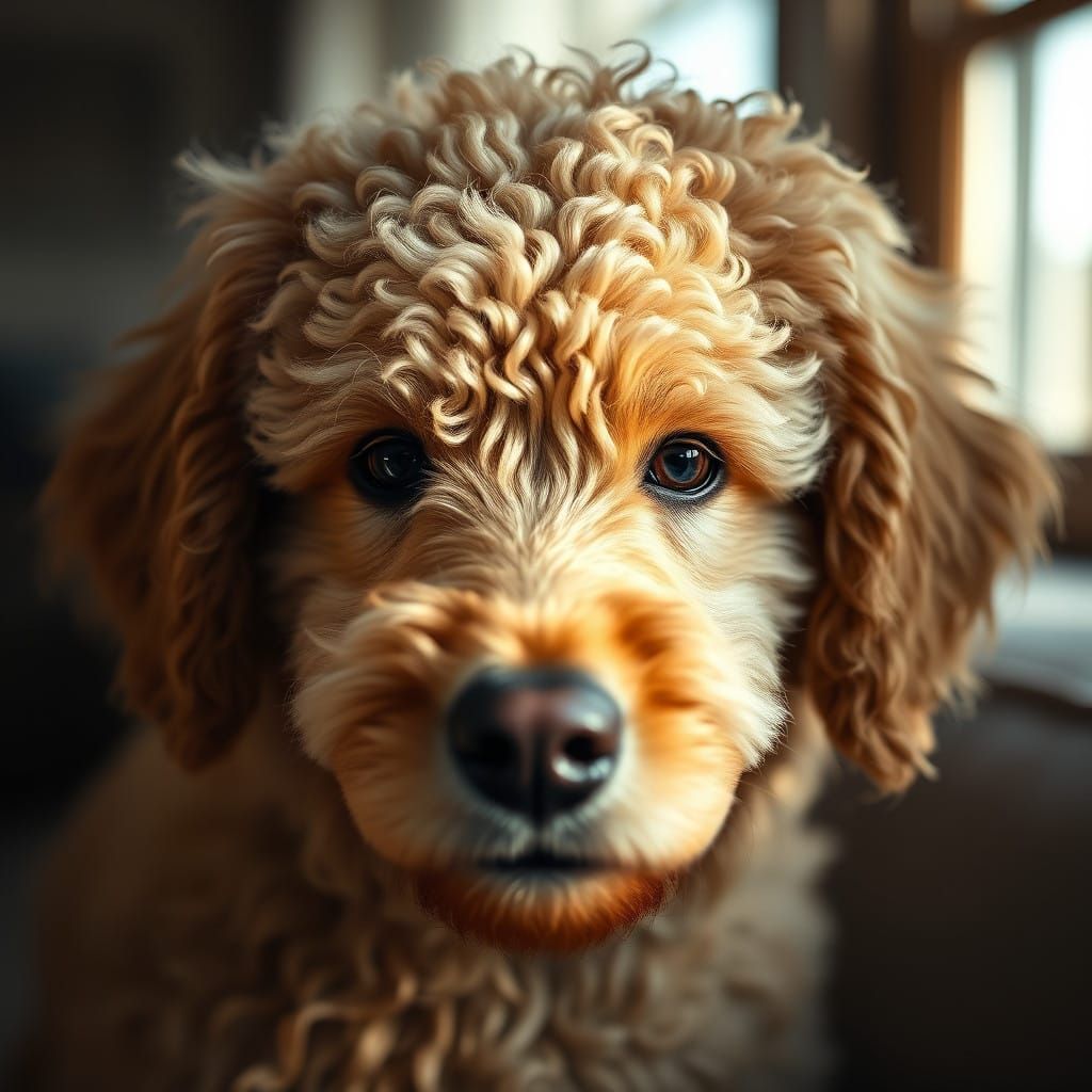 Golden Poodle in Soft Focus with Warm Ambient Light