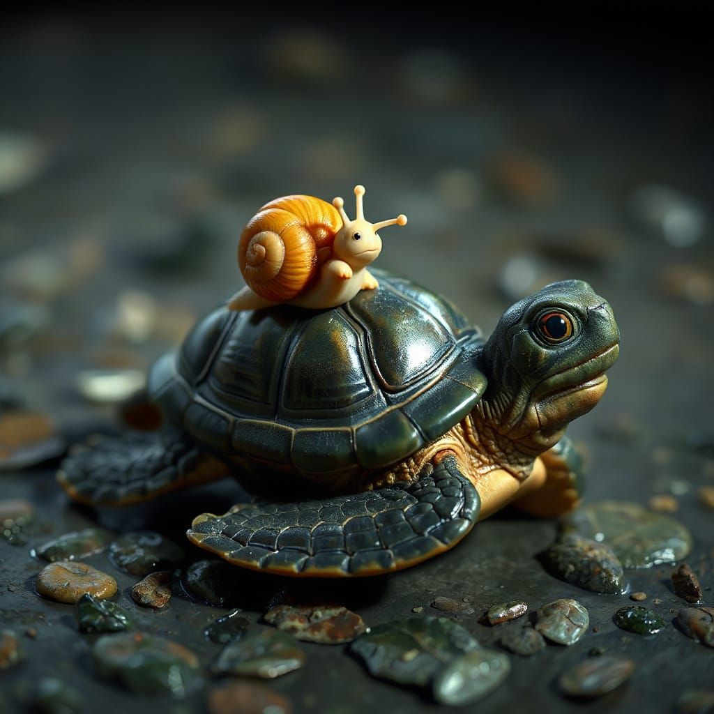 Cartoon Snail Rides Turtle in Detailed 3D Art