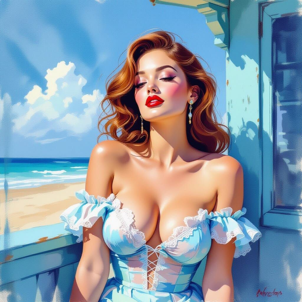 Watercolor Pin-Up at Blues Bar Motel