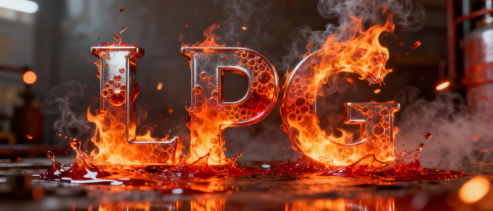 LPG Letters Ablaze in Hyperrealistic 3D Splash Art