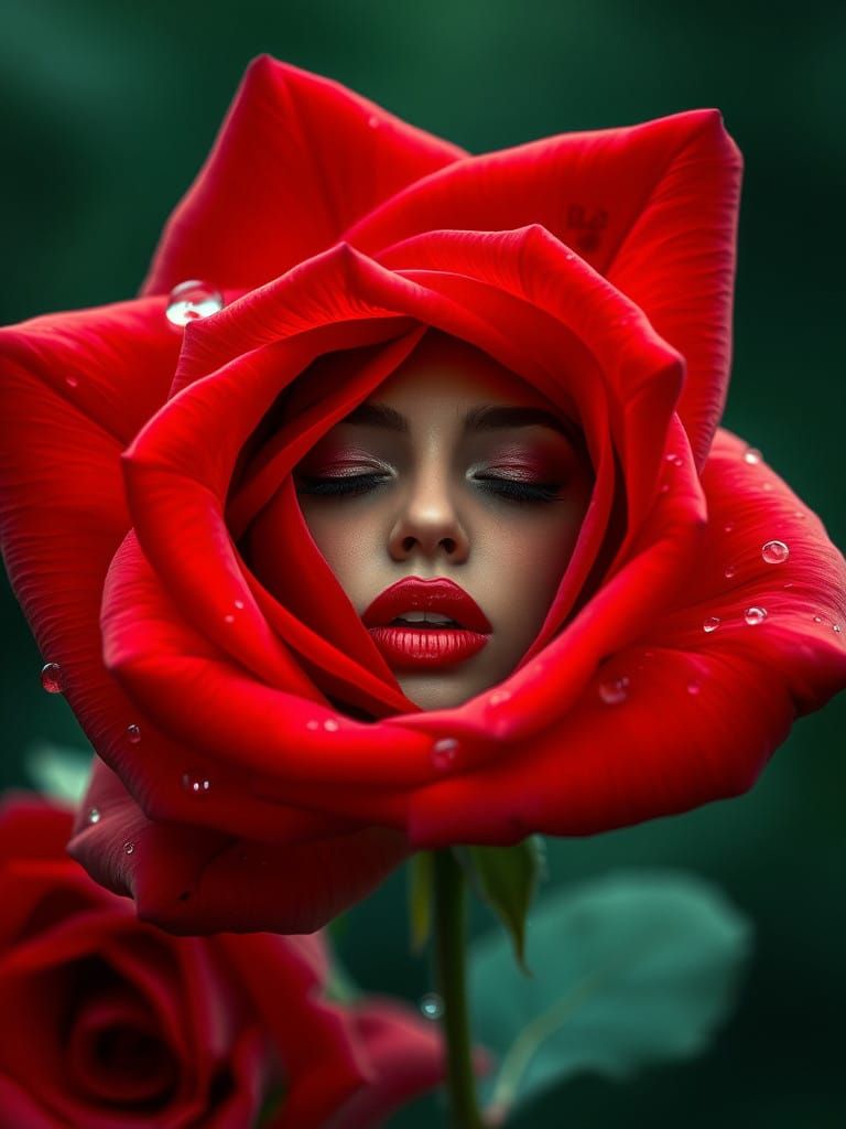 Romantic Red Rose with Enigmatic Face