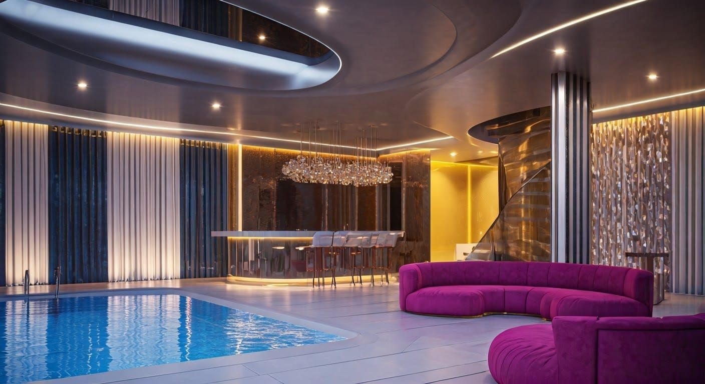 Luxurious Space Age Home Interior in Warm Natural Daylight