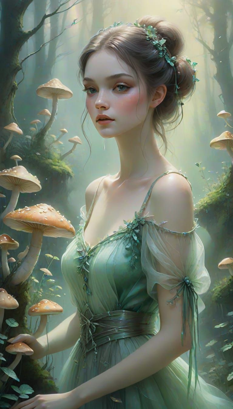 Ethereal Fantasy Woman in Dreamlike Forest