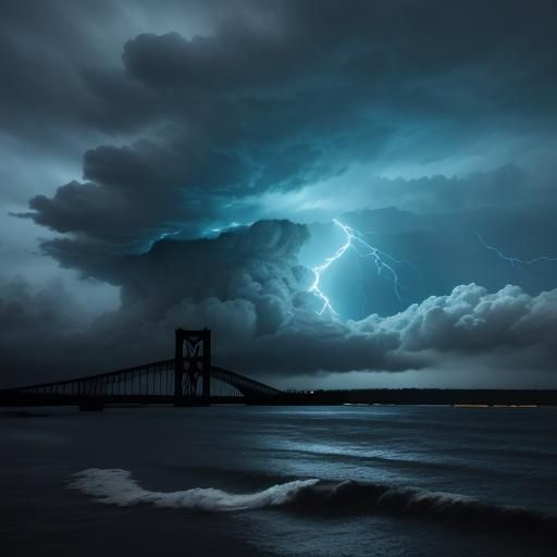 Apocalyptic Lightning Storm Under Bridge in Digital Art