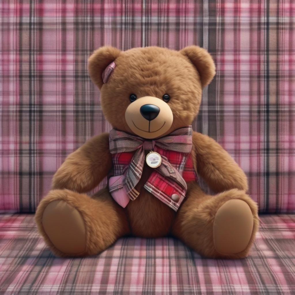 Hyperrealistic Plaid-Patched Teddy Bear Digital Painting
