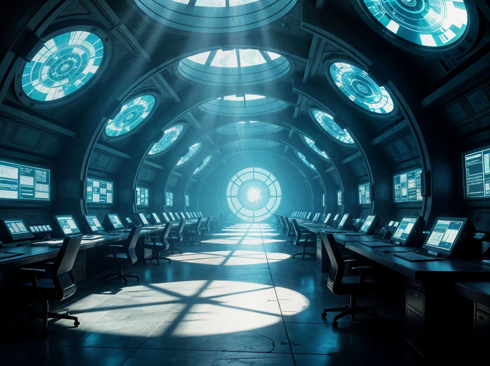 Sci-Fi Villain Hideout with Domes and Computer Screens