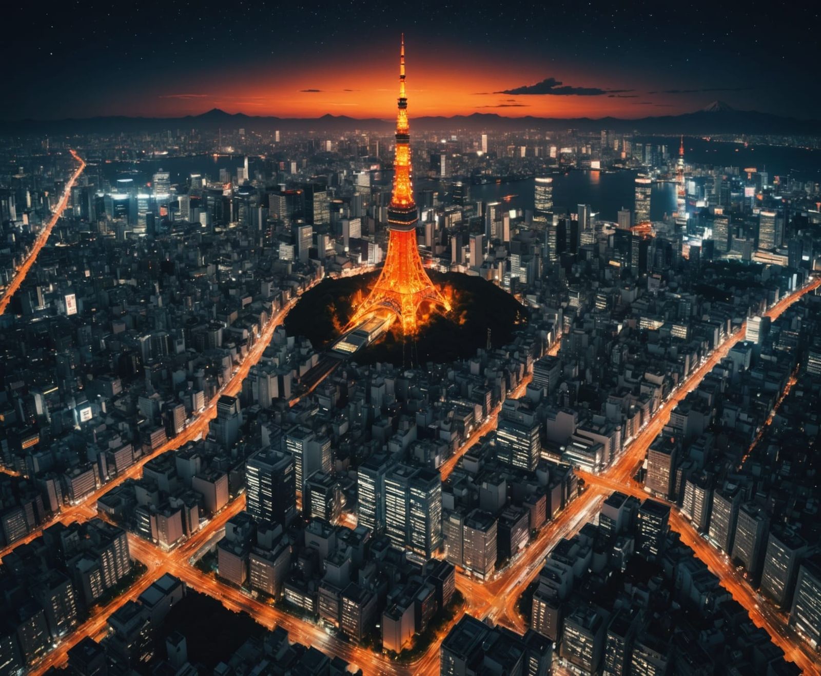 Tokyo Nightscape: A Fantastical Aerial View