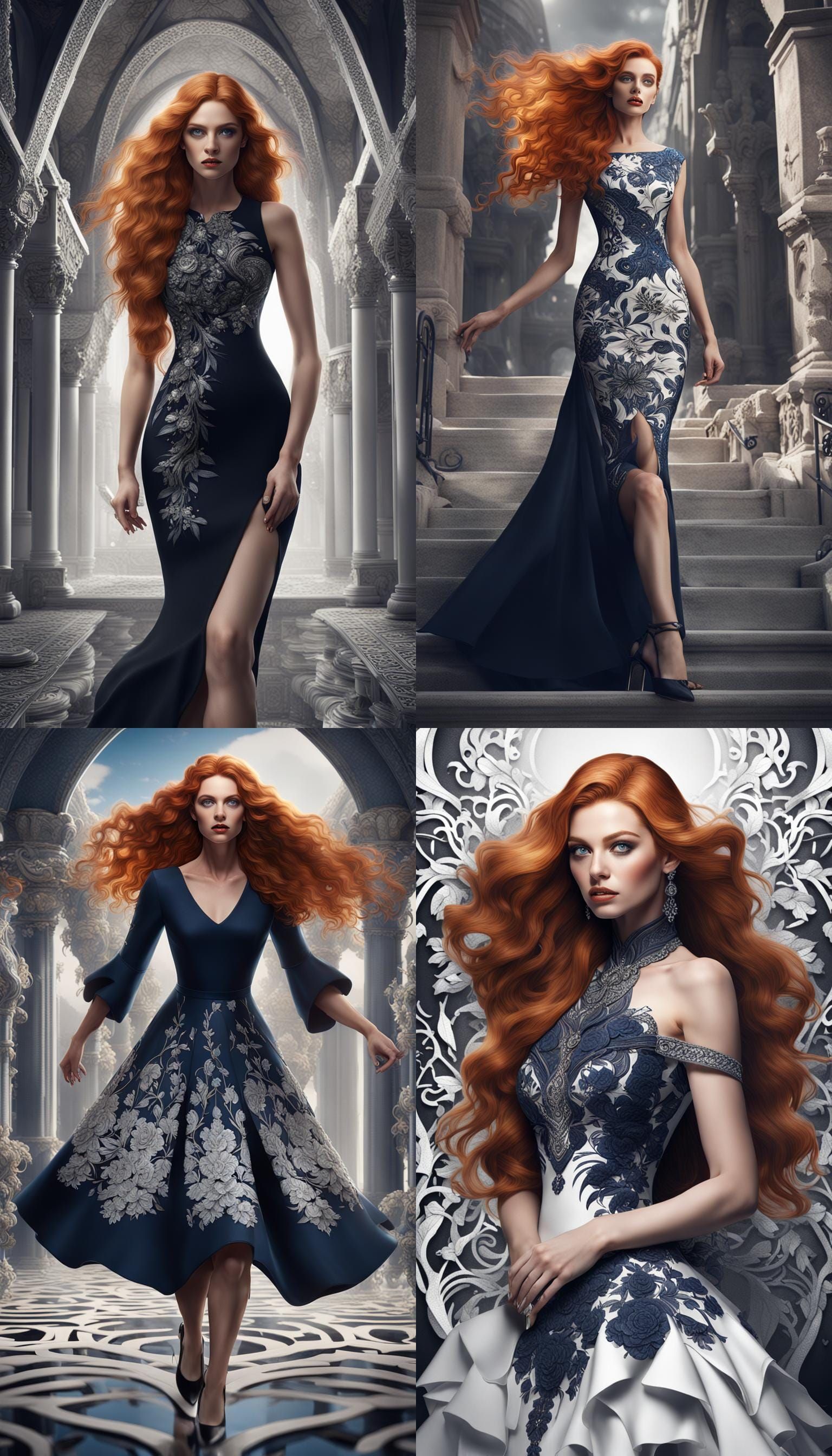 Elegant Curvy Woman in Black Dress, Detailed Matte Painting