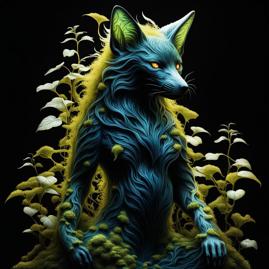 Bioluminescent Kitsune Double Exposure Silhouette