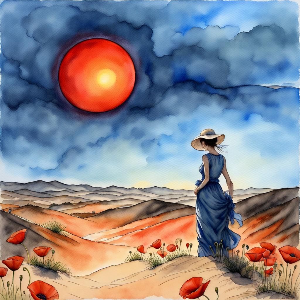 Desert Poppies in Impressionistic Watercolor Style