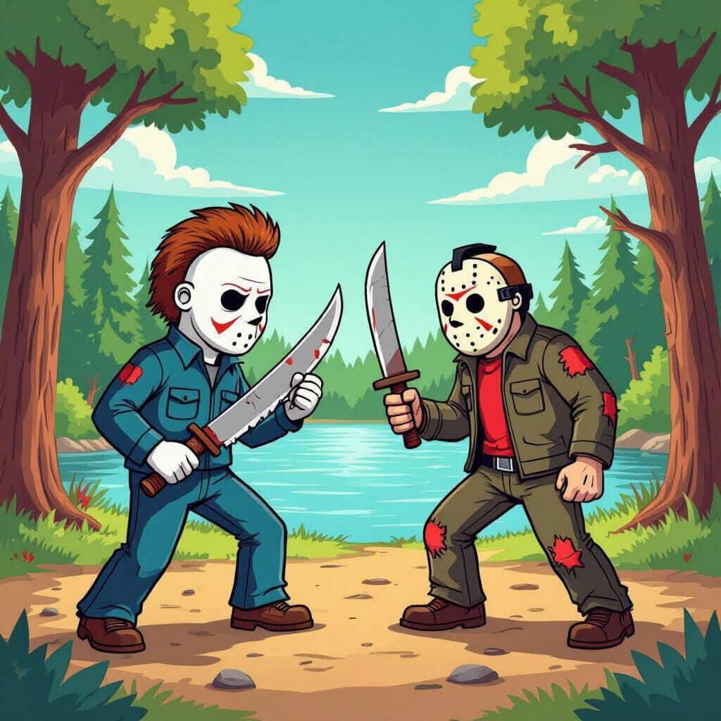 Cartoon Battle: Myers vs. Voorhees at Camp Crystal Lake