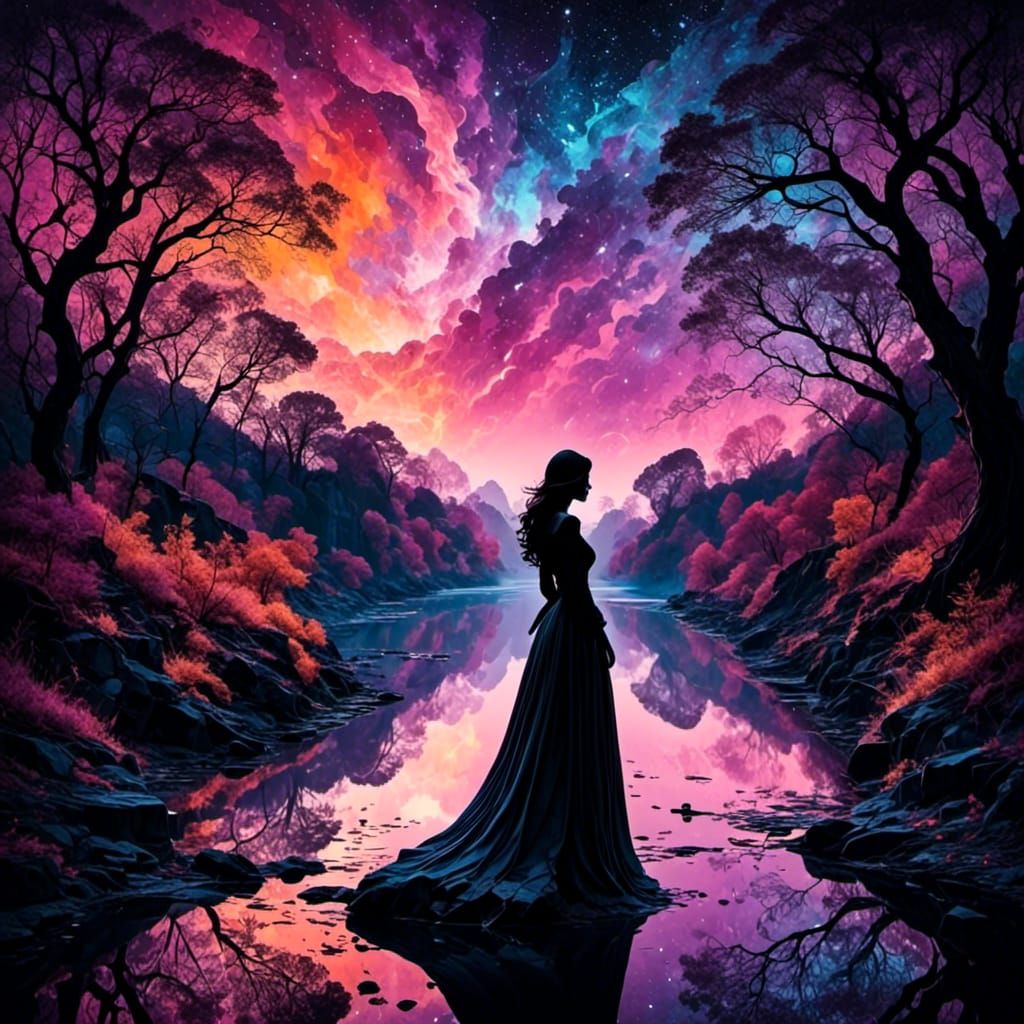 Silhouette of a Beautiful Lady by the River