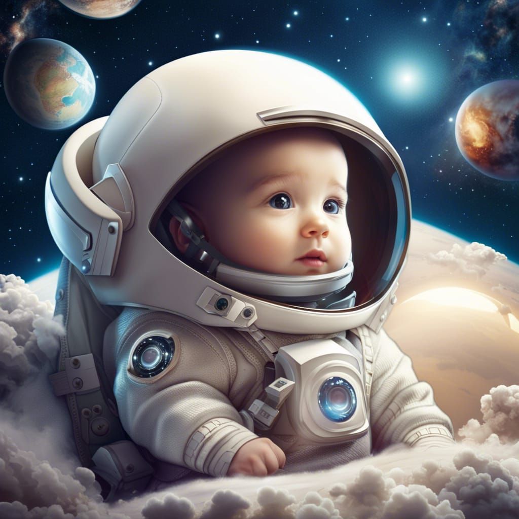 Adorable Astronaut Baby Hatched in Futuristic Starscape