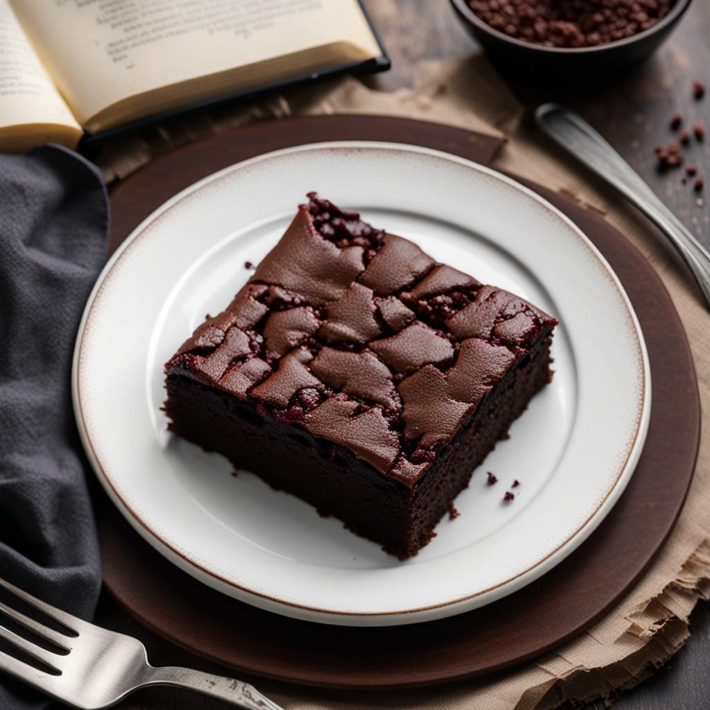 Rustic Chocolate Brownie with Raspberries on Plate