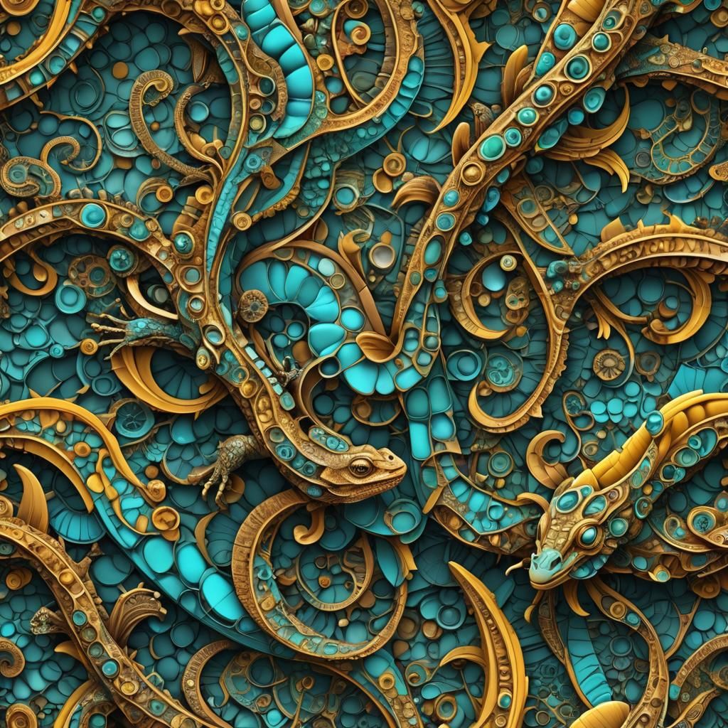 Banana Lizard: Abstract Fractal Art in Tropical Colors