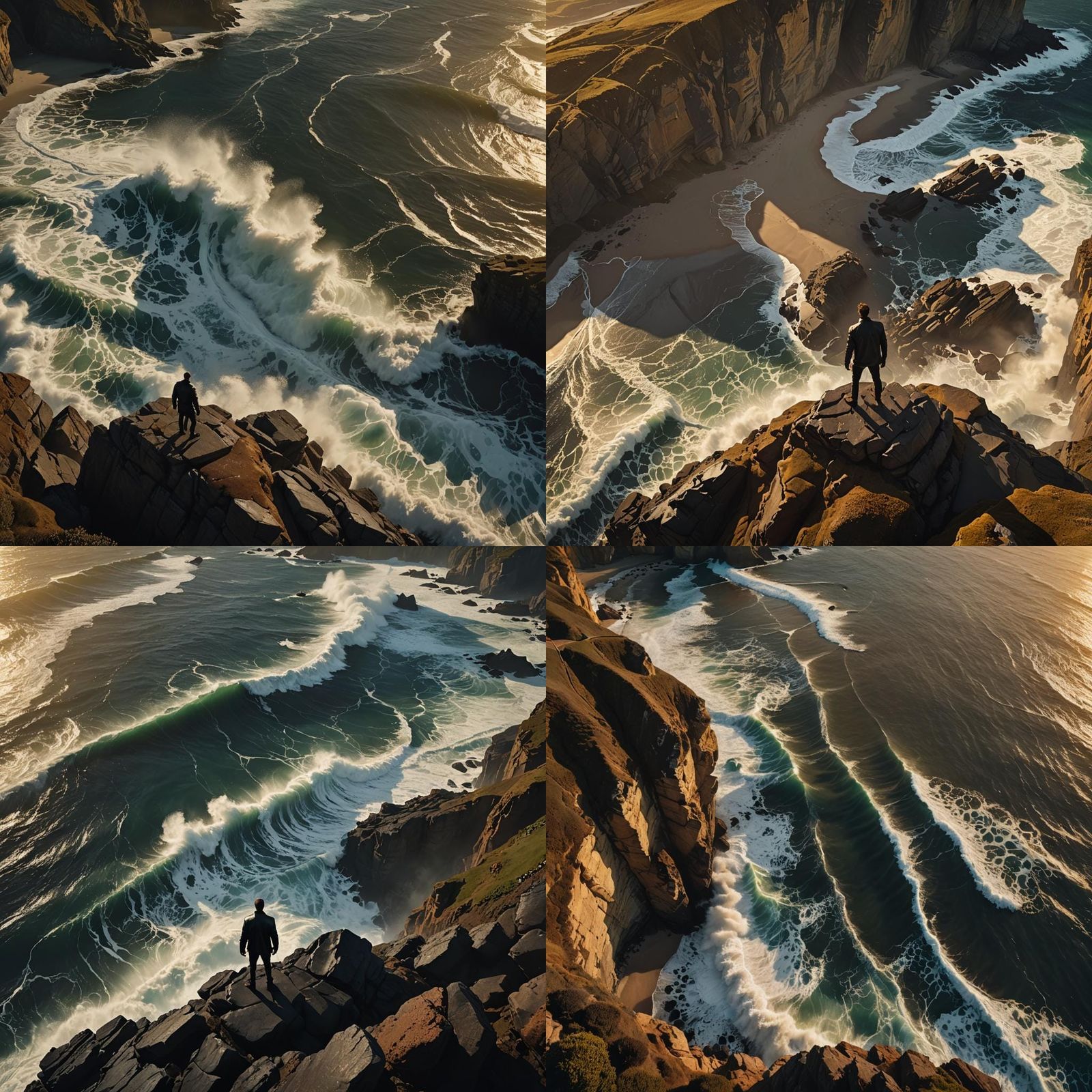 Golden Hour Cliffside Aerial View: Cinematic Coastal Scene