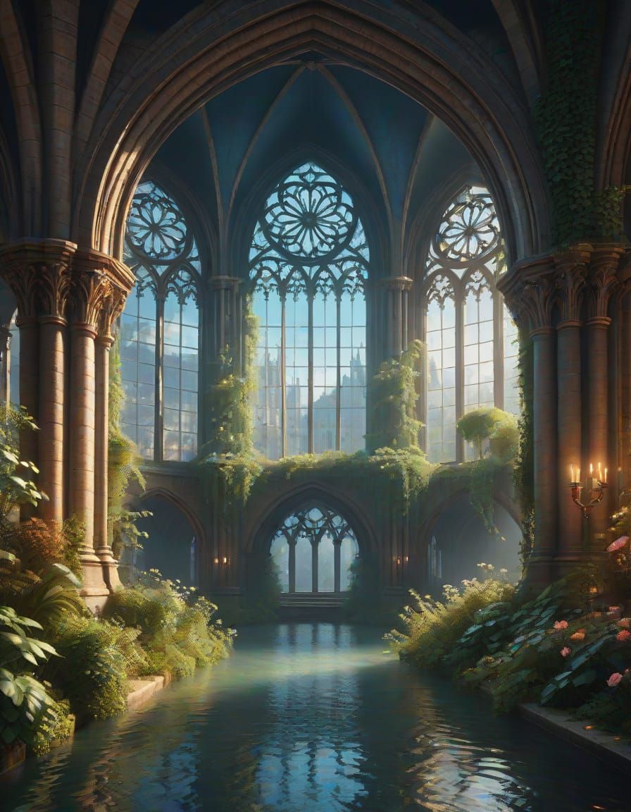 Future Notre Dame Submerged, Hyperrealistic Matte Painting