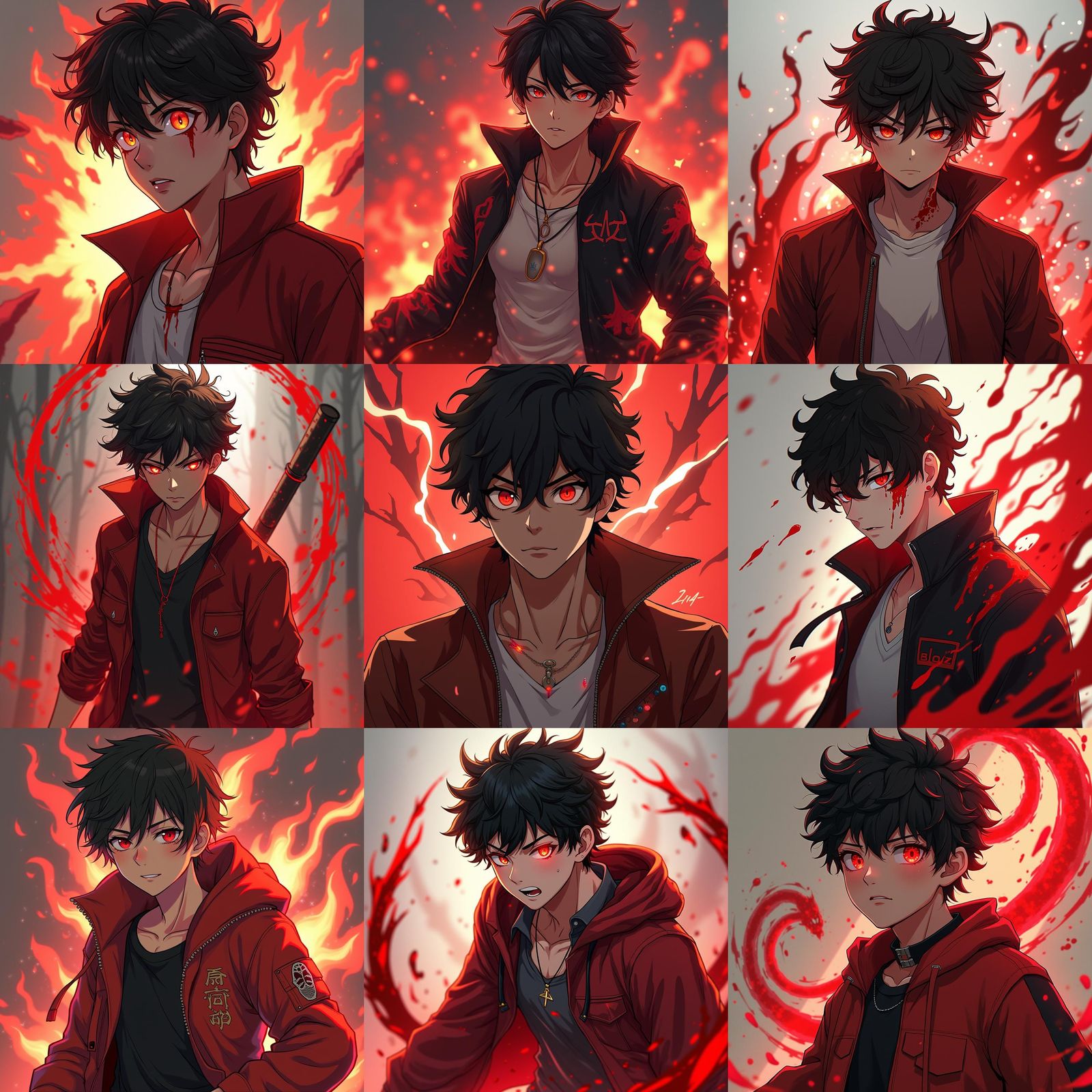 Anime Teen Boy with Blood Weapons in 3D Style