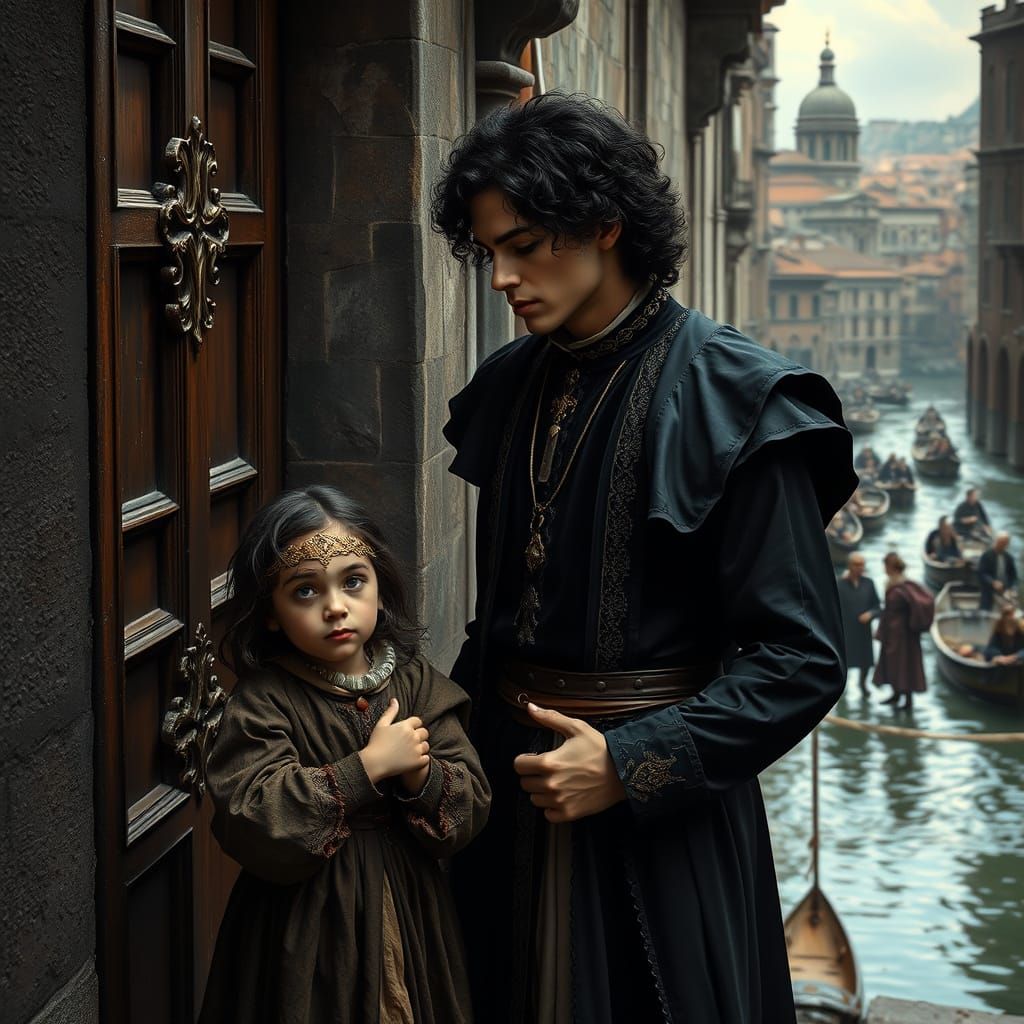 Italian Nobleman Shows Compassion to a Beggar Girl in Renais...