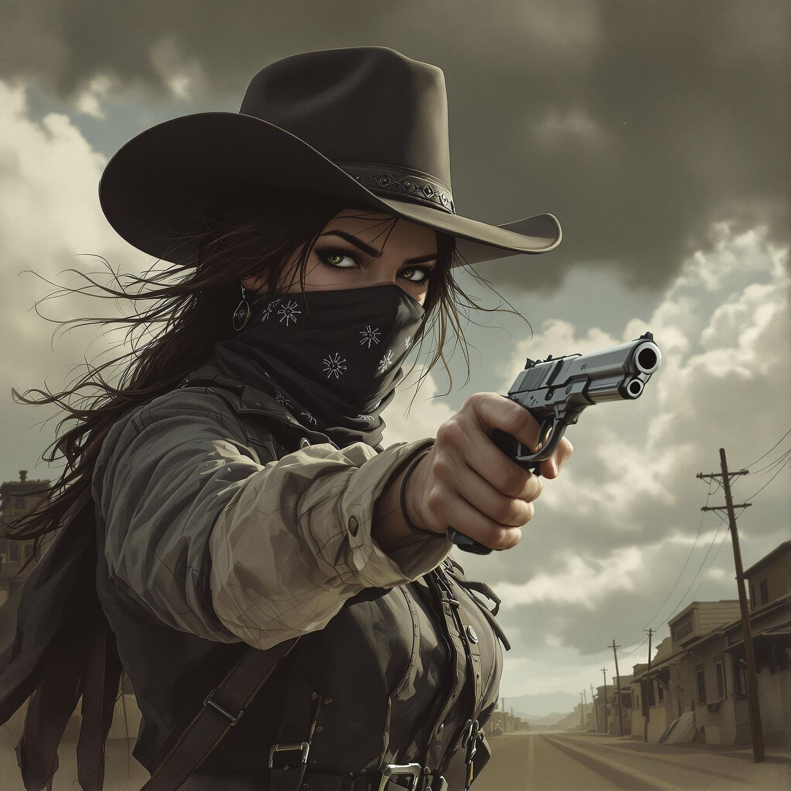 Western Gunfighter in a Dusty Street