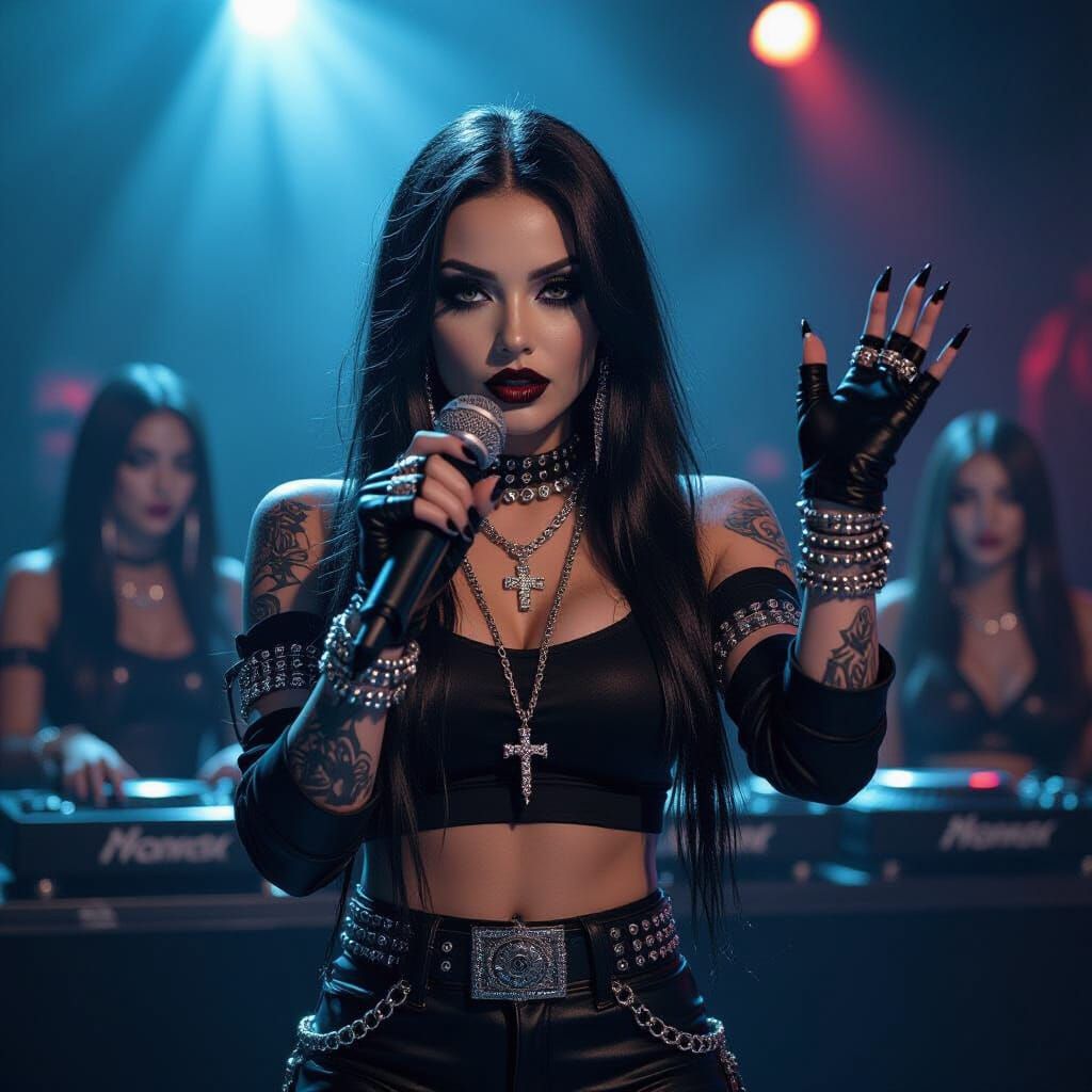 Gothic Rapper on Stage: Photorealistic Album Cover