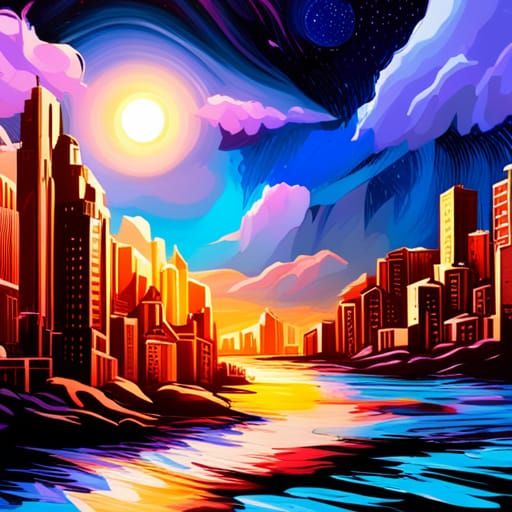 Starry Night Cityscape in Graffiti Art Style