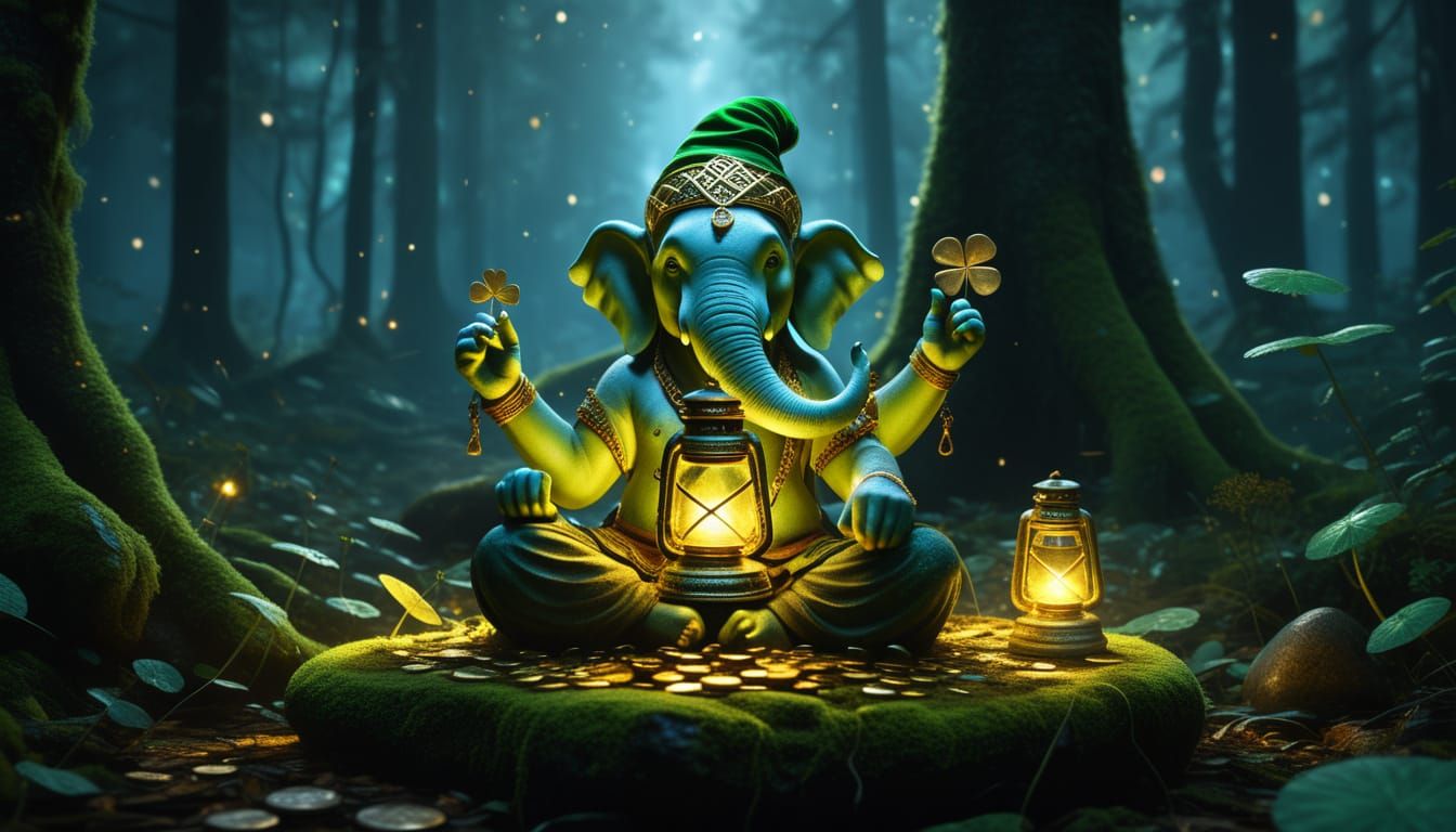 Mystical Leprechaun Ganesh in Twilight Forest