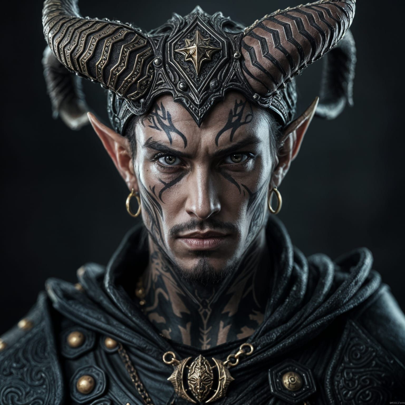 Striking Demon Portrait with Gold Details