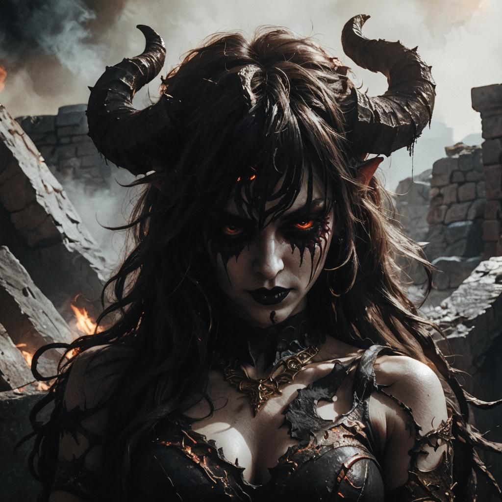 Devil Girl Plays Music in Hellish Volumetric Scene