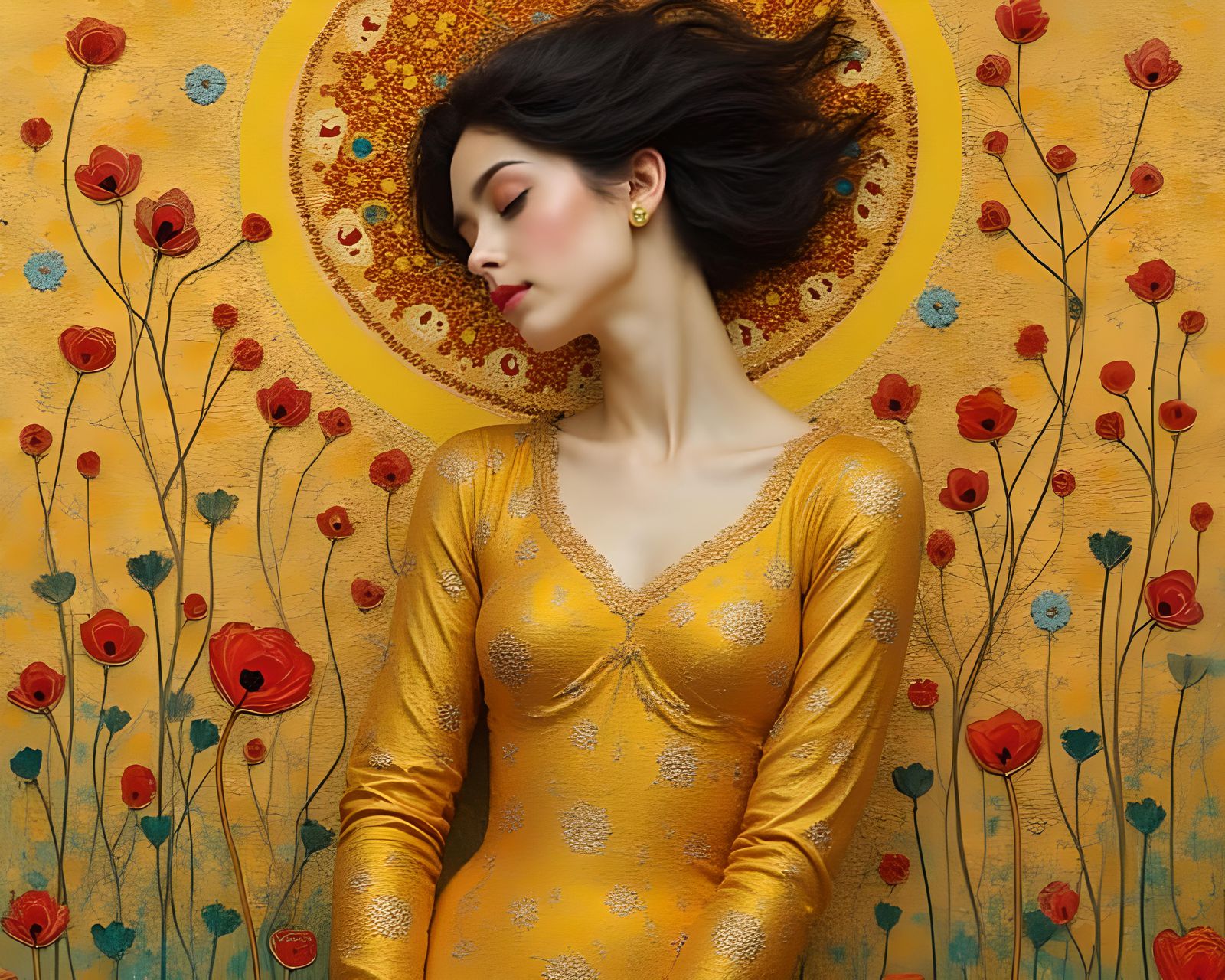 Golden Woman Portrait in Impressionistic Style