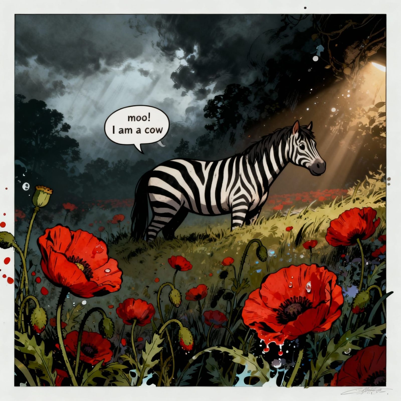 Striped Horse Says Moo: A Humorous AI Image