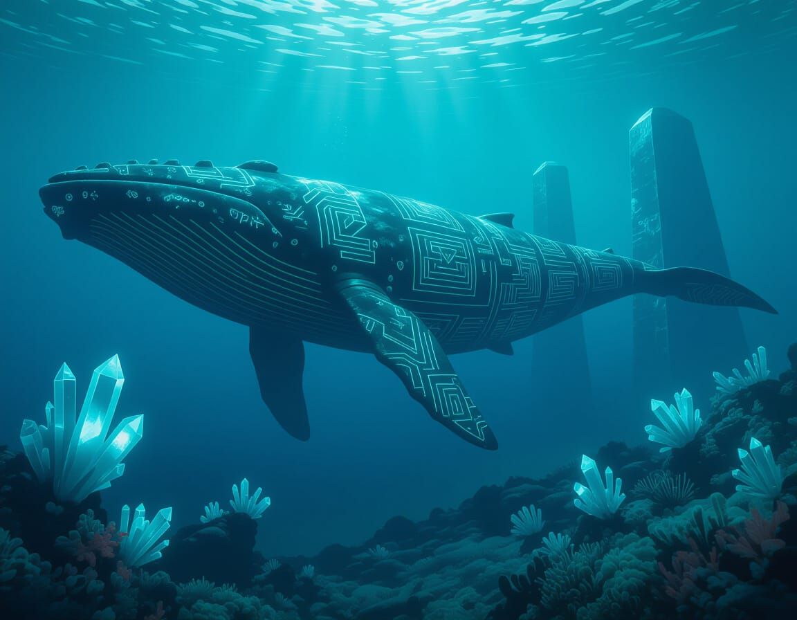 Art Deco Whale in Alien Ocean Depths