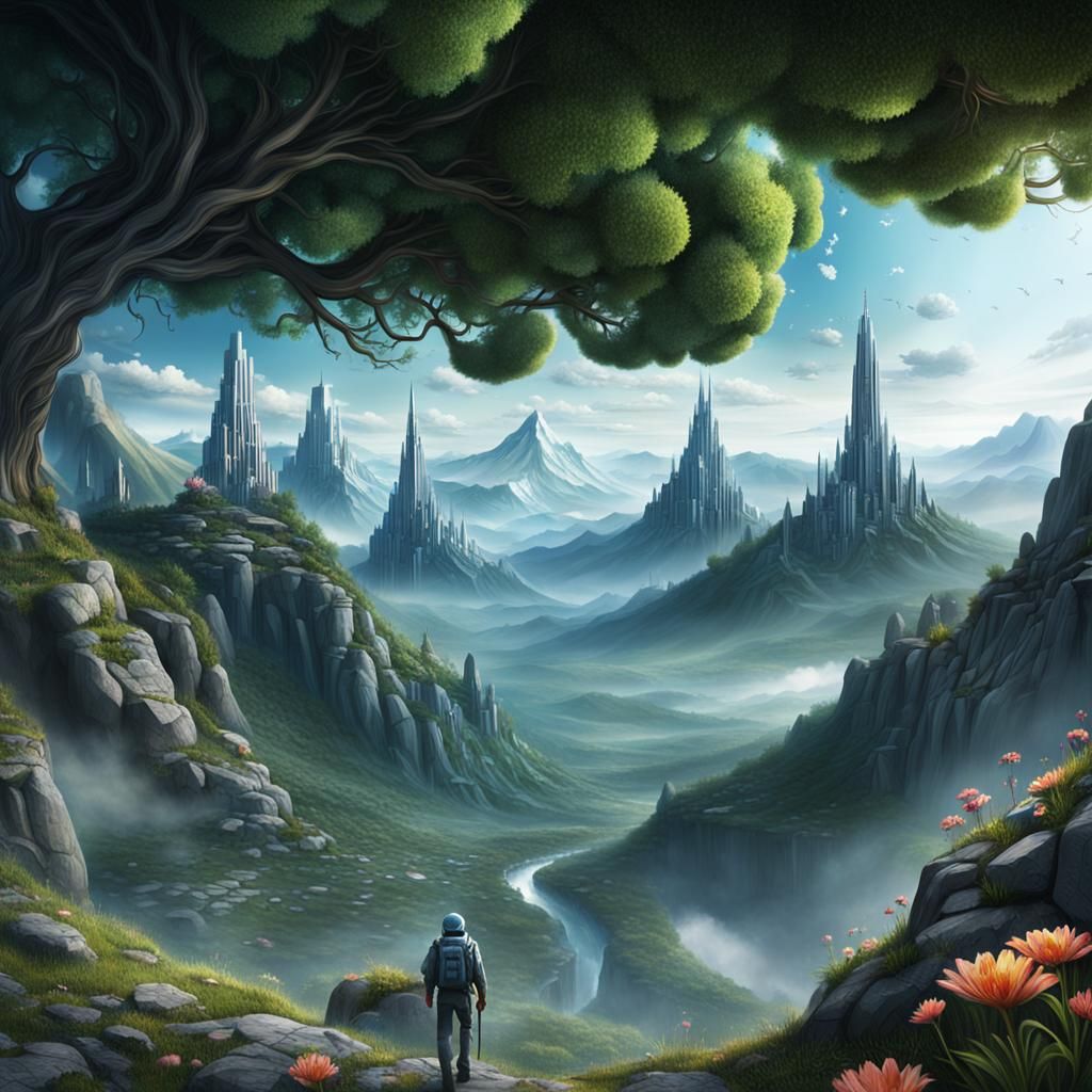 Futuristic City in Deep Fantasy Landscape