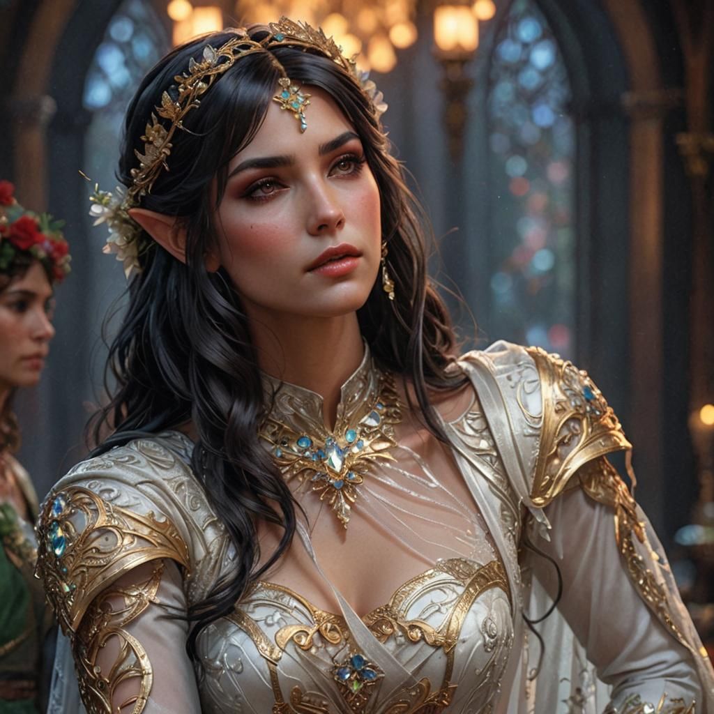 Half-Elf Bride Portrait in Fantasy Art Style