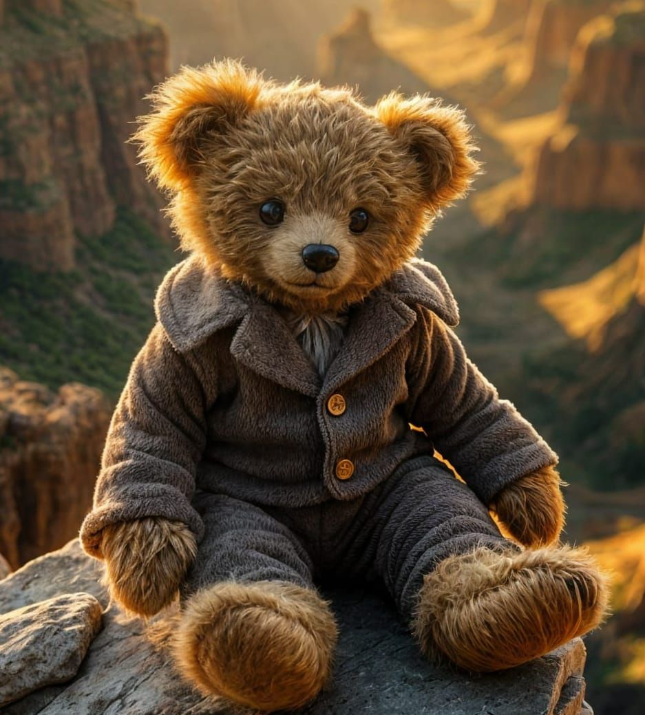 Vintage Teddy Bear at Canyon Sunrise