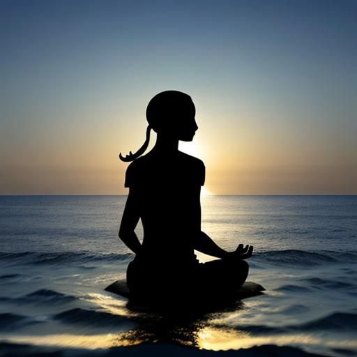 Meditating Silhouette with Calm Ocean Scene